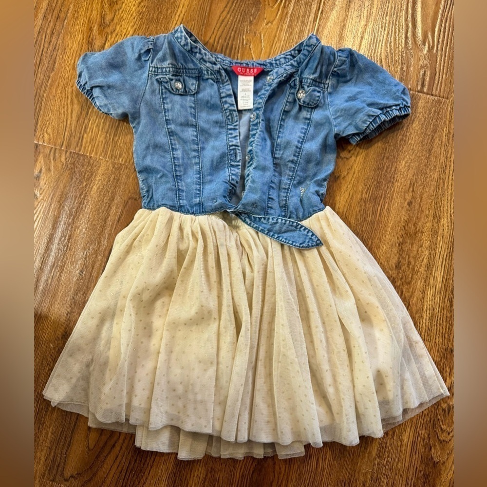 GUESS jean toddler girls short sleeve tulle dress (4T)